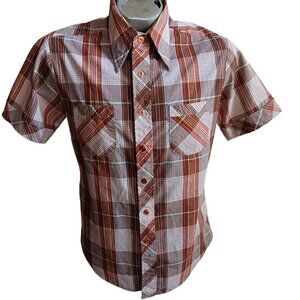 Vintage Mens Summer Shirt Small 1980s KENNINGTON PLAID Earthy Plaid SS Browns Sm
